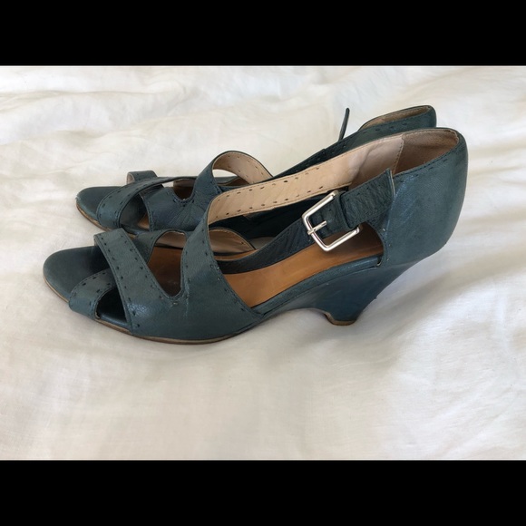 Sisley Shoes - Blue leather cross strap wedge heels